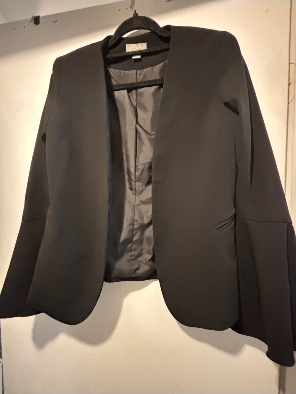 Black Women's Open Front Bell Sleeve Blazer